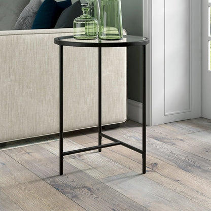 18'' Round Glass End Table Modern Side Table, Night Stand, Black