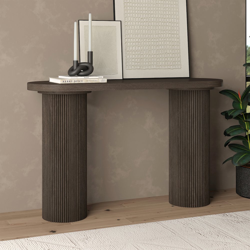 Henn&Hart 55" Rectangular Fluted Console Table, Ribbed Entryway Table, Sofa