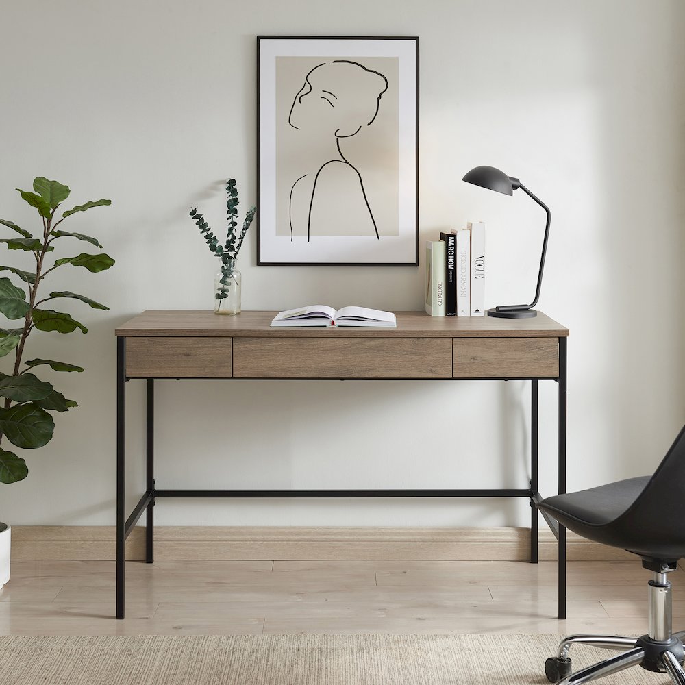 48" Computer Desk Writing Table with 3 Storage Drawers, Weathered Gray