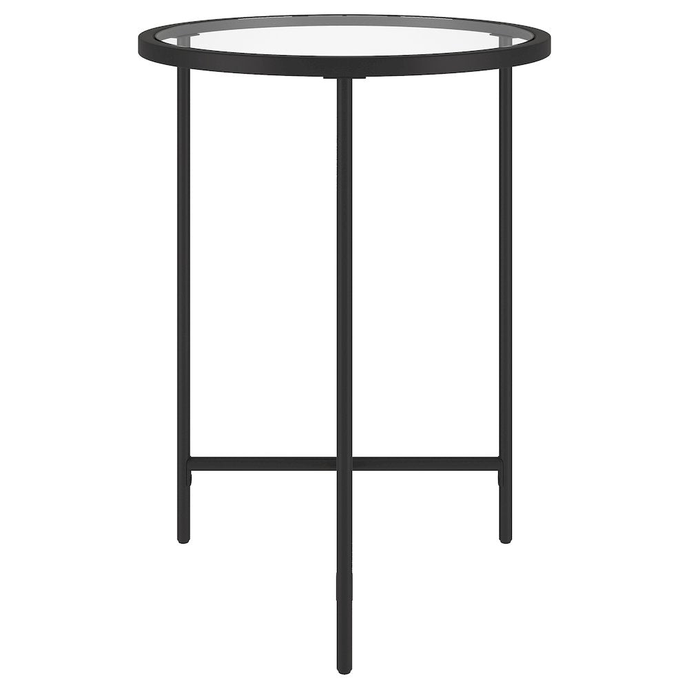 18'' Round Glass End Table Modern Side Table, Night Stand, Black