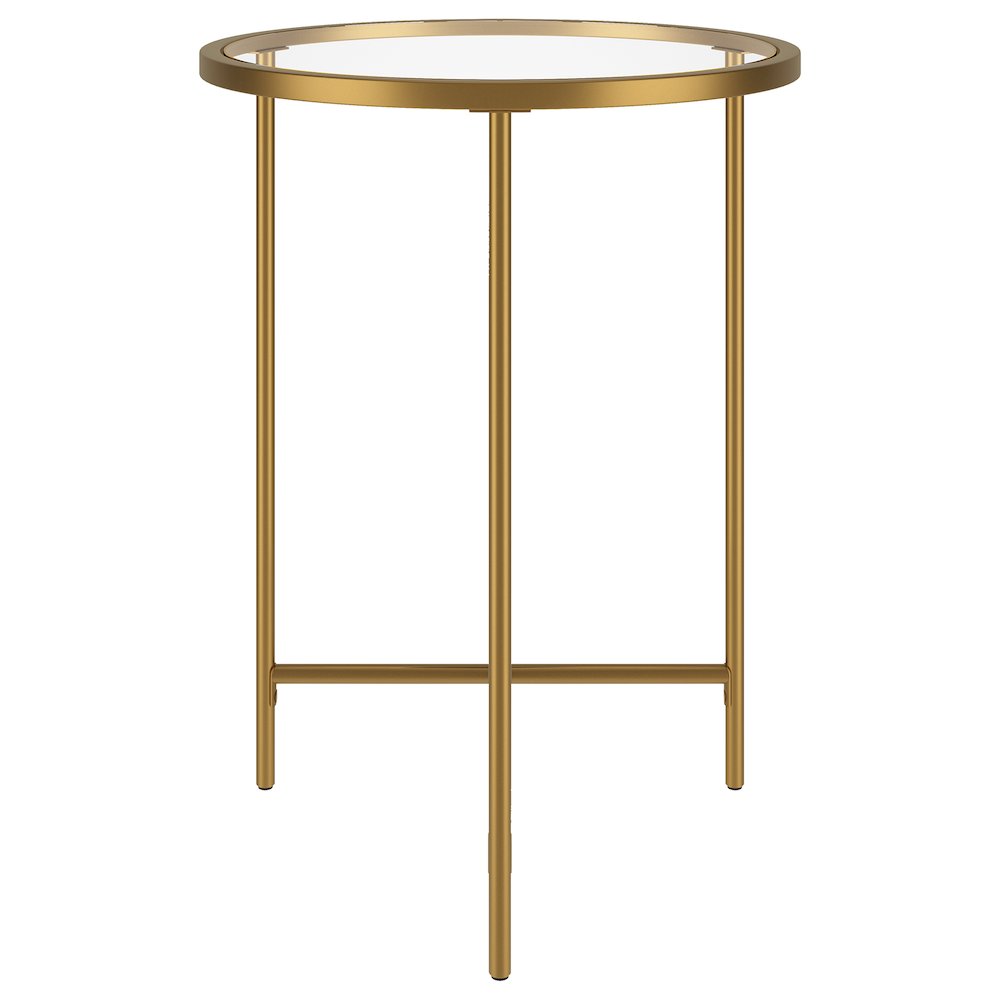18'' Round Glass End Table Modern Side Table, Night Stand, Soft Brass