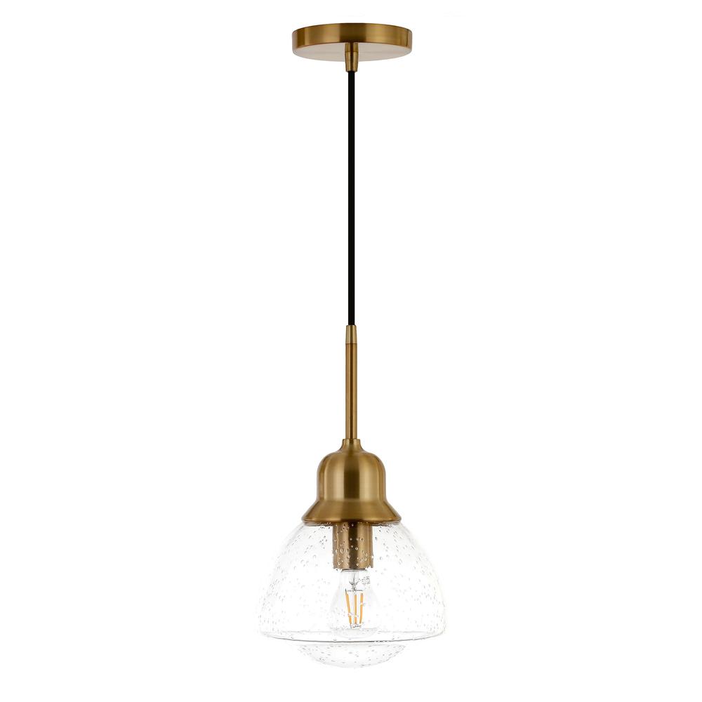 Brooks 8.12" Wide Pendant with Glass Shade in Brass/Seeded