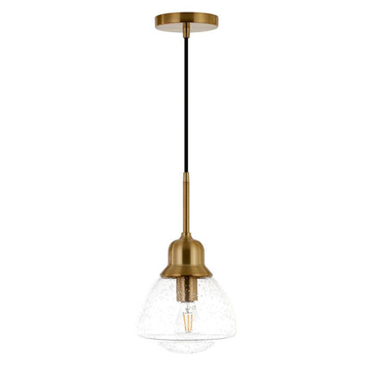 Brooks 8.12" Wide Pendant with Glass Shade in Brass/Seeded