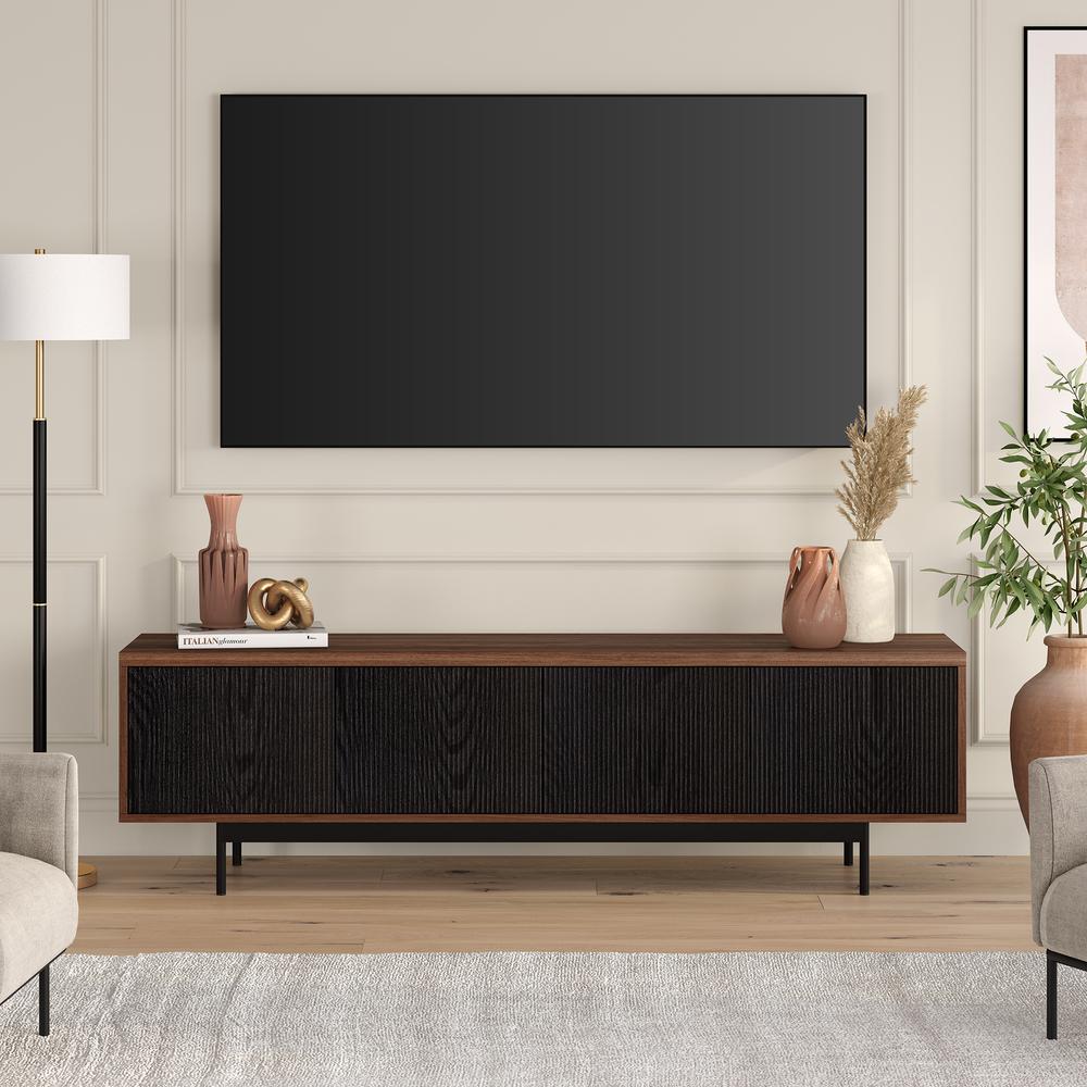 Whitman Rectangular TV Stand for TV's up to 75" in Satin Walnut/Black Grain