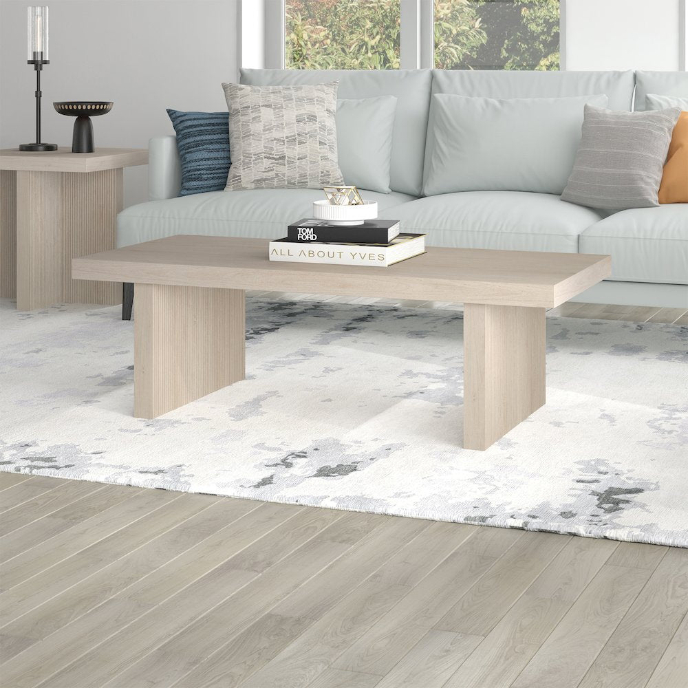 Soren 48" Wide Rectangular Coffee Table in Alder White