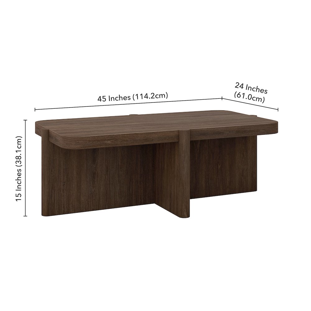 Henn&Hart 45" Rectangular Coffee Table with Pedestal Base and Rounded Corners
