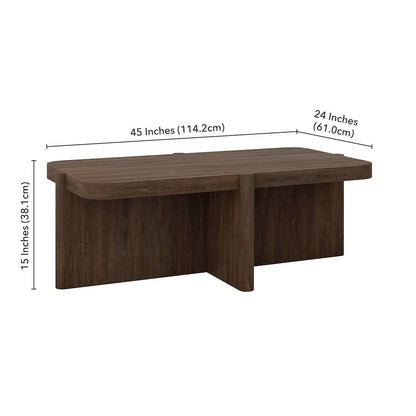 Henn&Hart 45" Rectangular Coffee Table with Pedestal Base and Rounded Corners