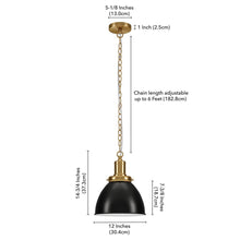 12" Wide Pendant with Metal Shade in Blackened Bronze/Brass/Blackened Bronze