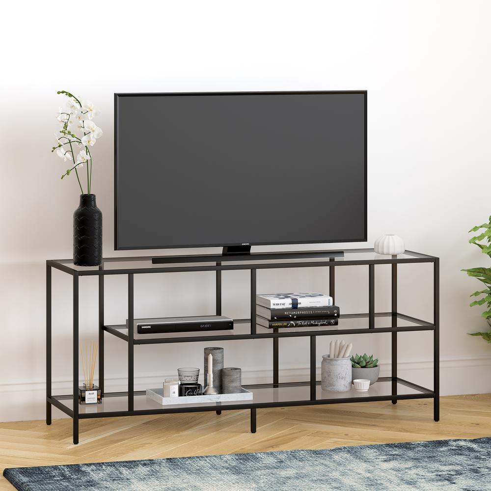 Winthrop Rectangular TV Stand with Glass Shelves for TV's up to 60" in Blackened Bronze