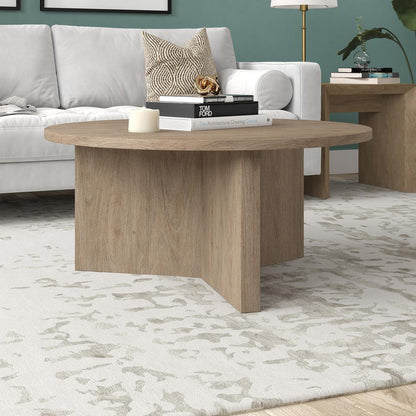 Anders 36" Wide Round Coffee Table in Antiqued Gray Oak