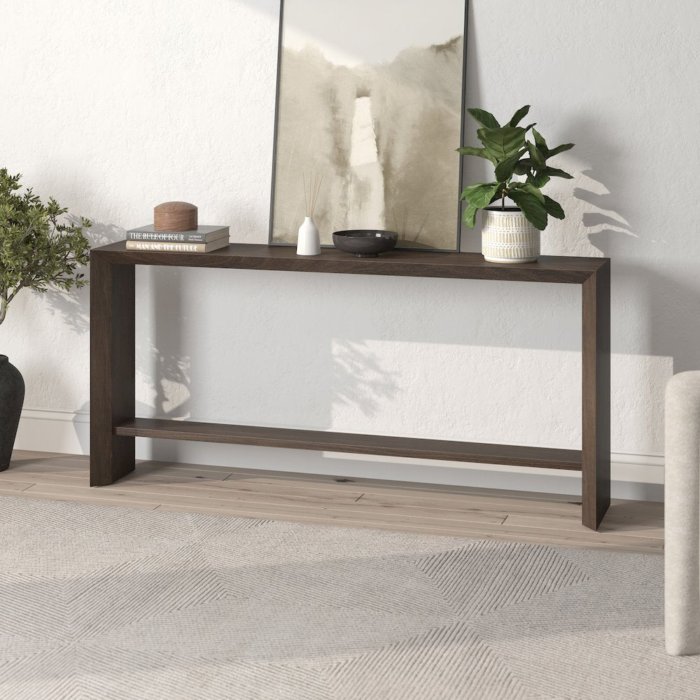 Osman 64" Wide Rectangular Console Table in Alder Brown