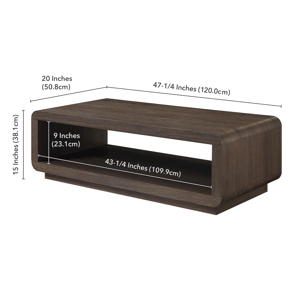 Henn&Hart 48" Modern Rectangular Coffee Table with Open Storage Shelf for