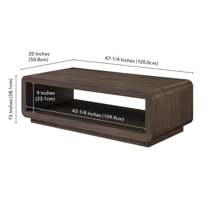 Henn&Hart 48" Modern Rectangular Coffee Table with Open Storage Shelf for