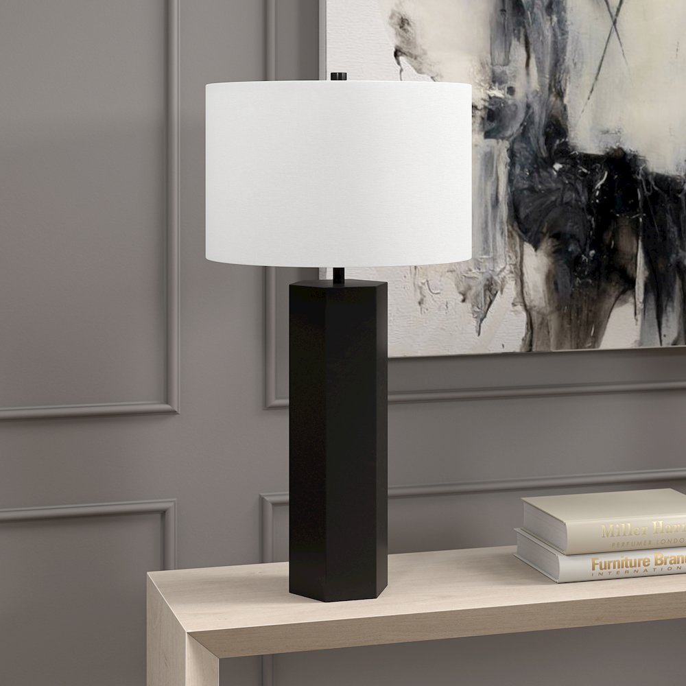 Henn&Hart 27.5" Modern 1-Light Table Lamp with White Fabric Drum Shade for