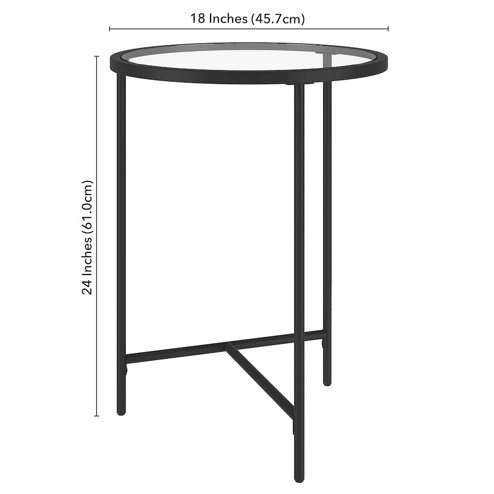 18'' Round Glass End Table Modern Side Table, Night Stand, Black