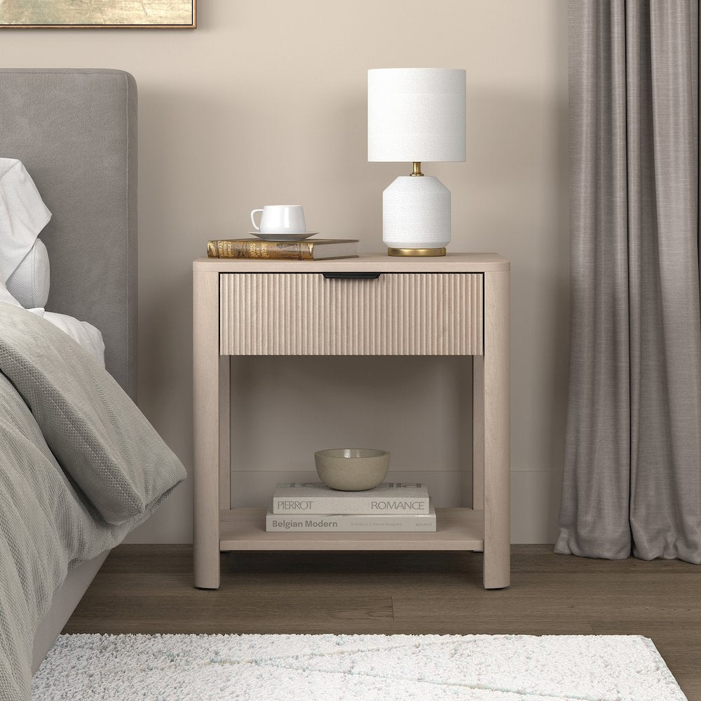 Henn&Hart 24" Fluted Modern Wooden Rectangular Nightstand, Side Table with a