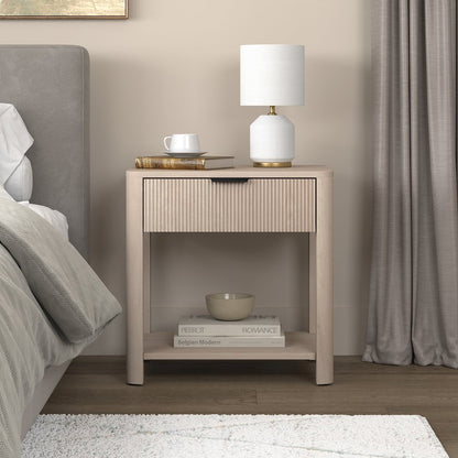 Henn&Hart 24" Fluted Modern Wooden Rectangular Nightstand, Side Table with a