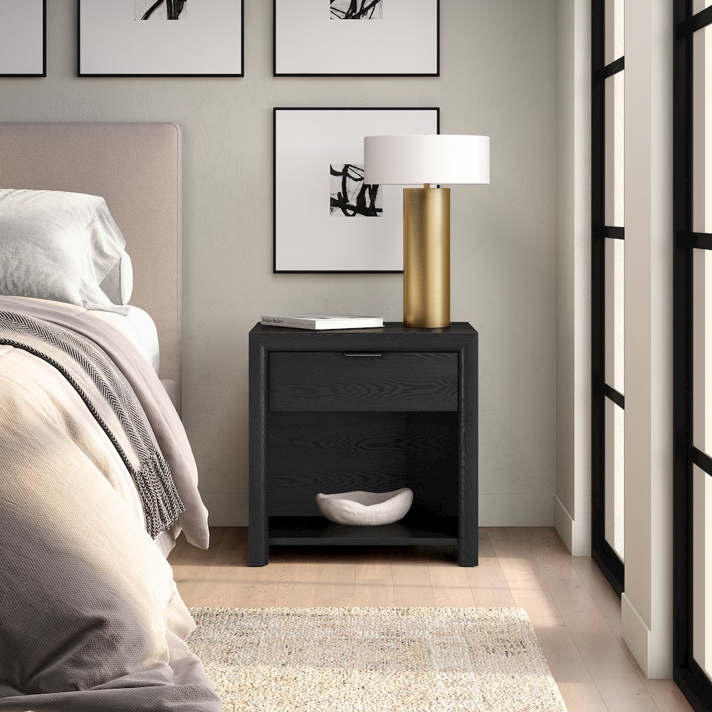 Henn&Hart 24" Modern Wooden Rectangular Nightstand, Side Table with Storage