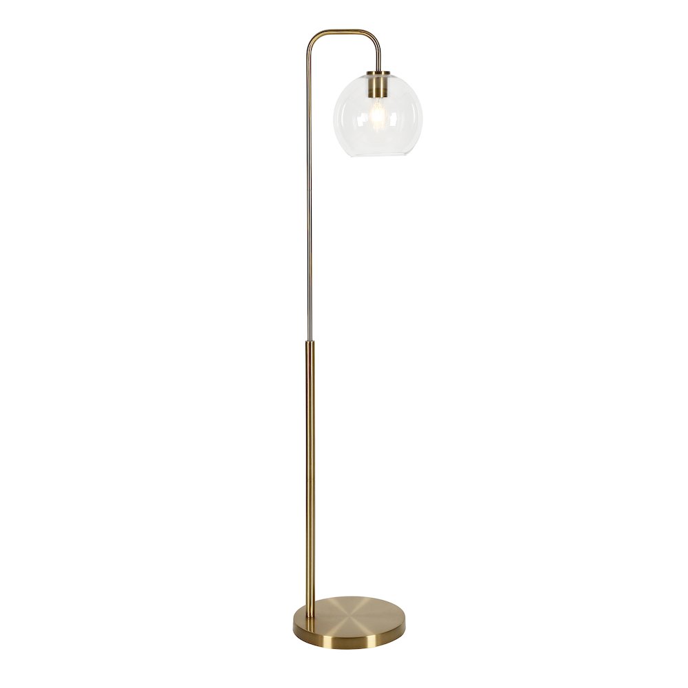 62" Modern 1-Light Floor Lamp with Clear Glass Globe Shade, Gold