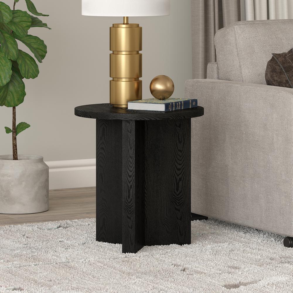Anders 20" Wide Round Side Table in Black Grain