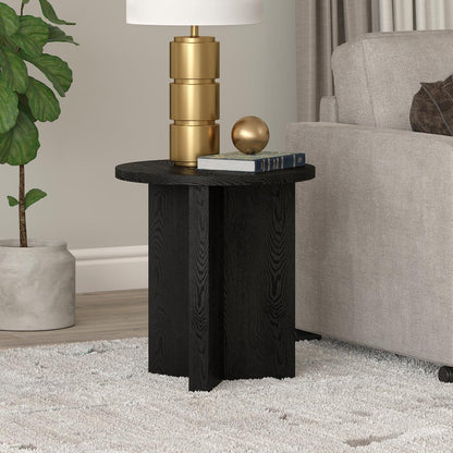 Anders 20" Wide Round Side Table in Black Grain