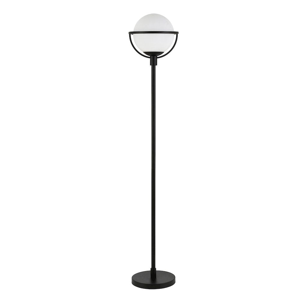 68" Glam 1-Light Floor Lamp with White Glass Globe Shade, Black