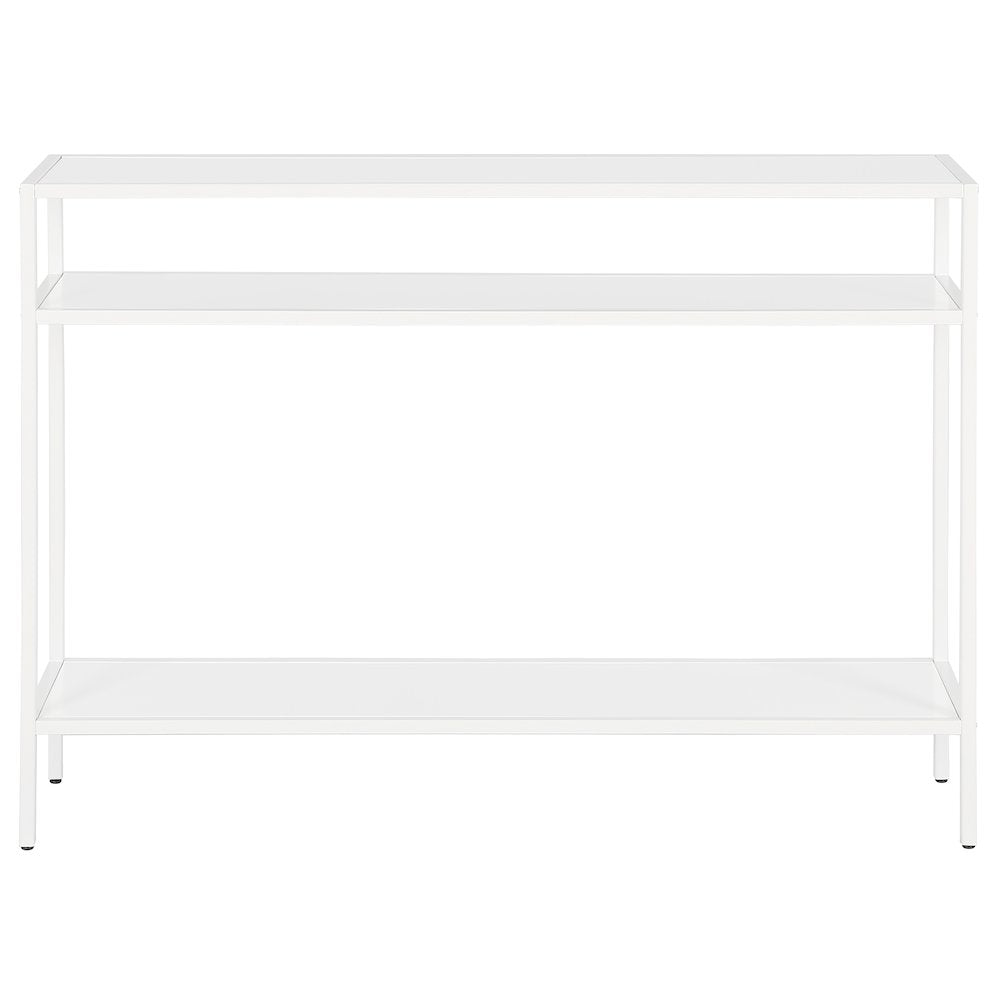 42" Metal Rectangular Console Table Entryway with Metal Shelves, Flat White