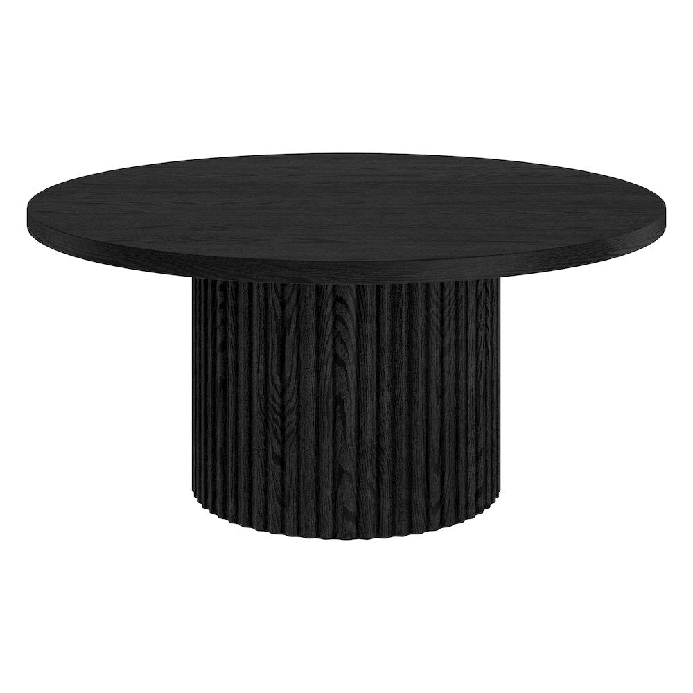 Rollan 32" Wide Round Coffee Table in Black Grain