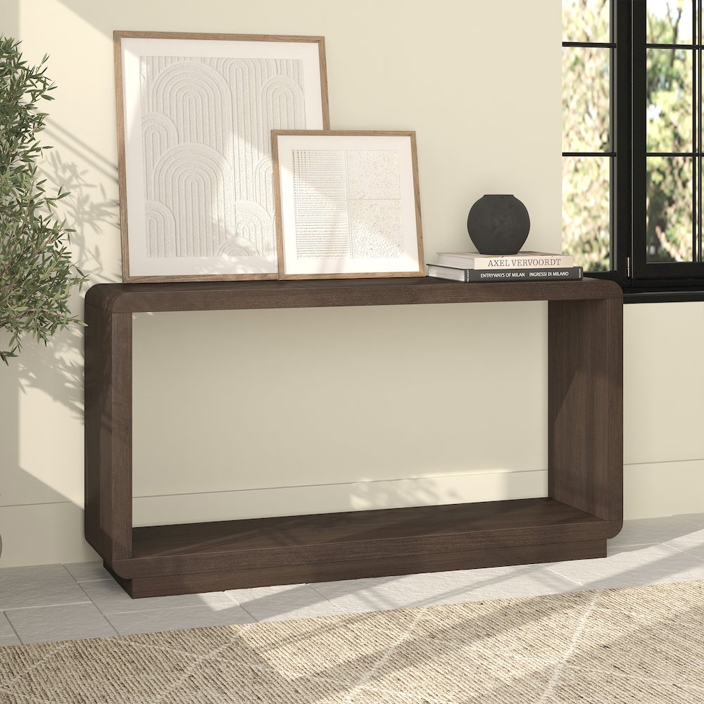 Henn&Hart 55" Modern Rectangular Console Table with Plinth Base and Open