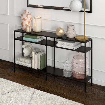 Sivil 55'' Wide Rectangular Console Table with Metal Shelves in Blackened Bronze
