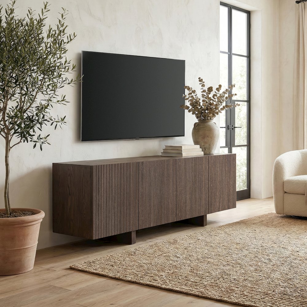 Henn&Hart Fluted TV Stand for TVs up to 75'' with 4 Ribbed Doors, 3 Storage