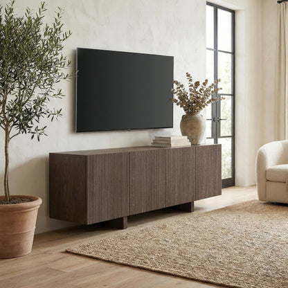 Henn&Hart Fluted TV Stand for TVs up to 75'' with 4 Ribbed Doors, 3 Storage