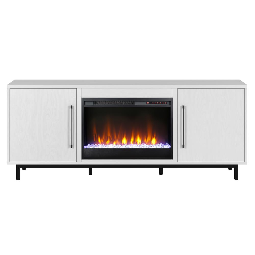 Julian Rectangular TV Stand with Crystal Fireplace for TV's up to 80" in White