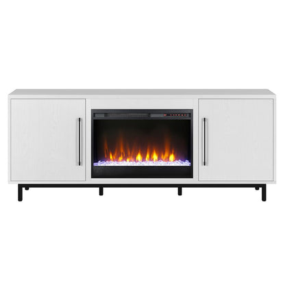 Julian Rectangular TV Stand with Crystal Fireplace for TV's up to 80" in White