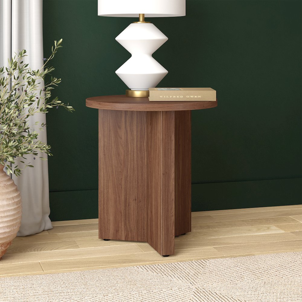 Anders 20" Wide Round Side Table in Satin Walnut