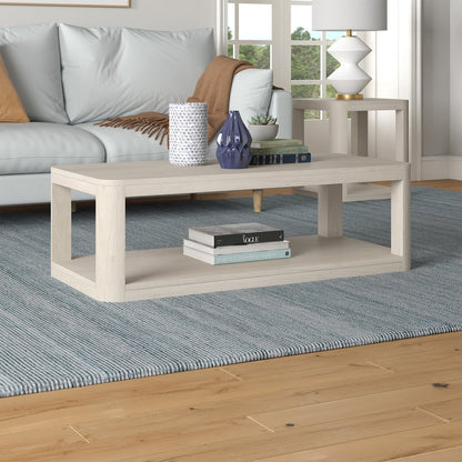 Stellan 47" Wide Rectangular Coffee Table in Alder White