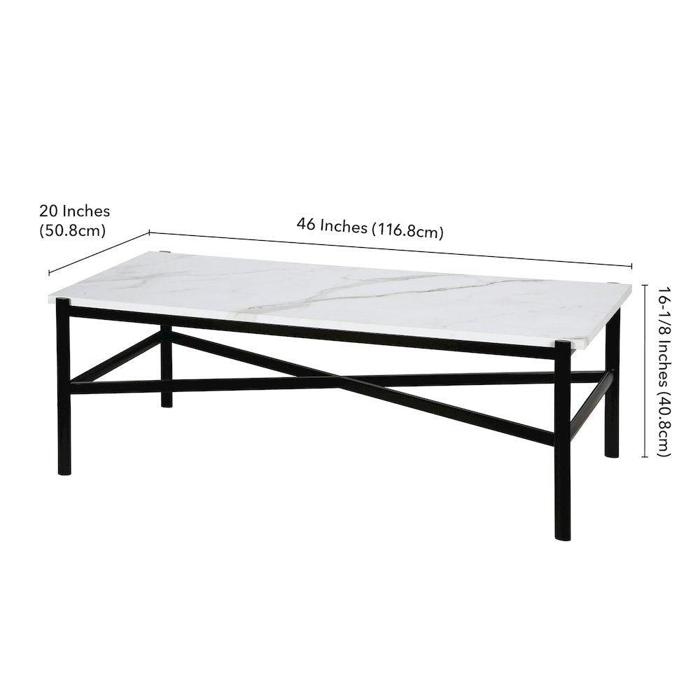 46" Rectangular Coffee Table with Faux Marble Top, Black