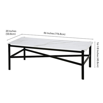 46" Rectangular Coffee Table with Faux Marble Top, Black