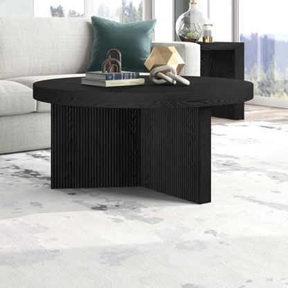 Holm 32" Wide Round Coffee Table in Black Grain