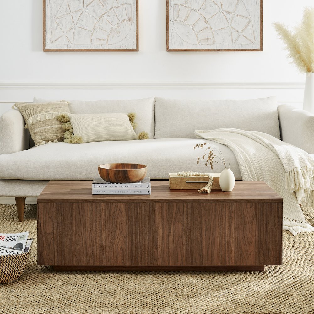 Paxton 48" Wide Rectangular Coffee Table in Satin Walnut