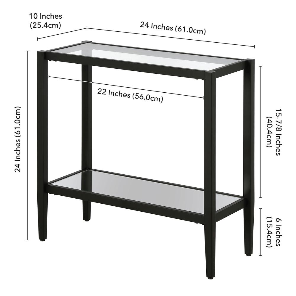 Hera 24'' Wide Rectangular Side Table with Glass Shelf in Blackened Bronze