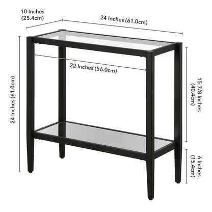 Hera 24'' Wide Rectangular Side Table with Glass Shelf in Blackened Bronze