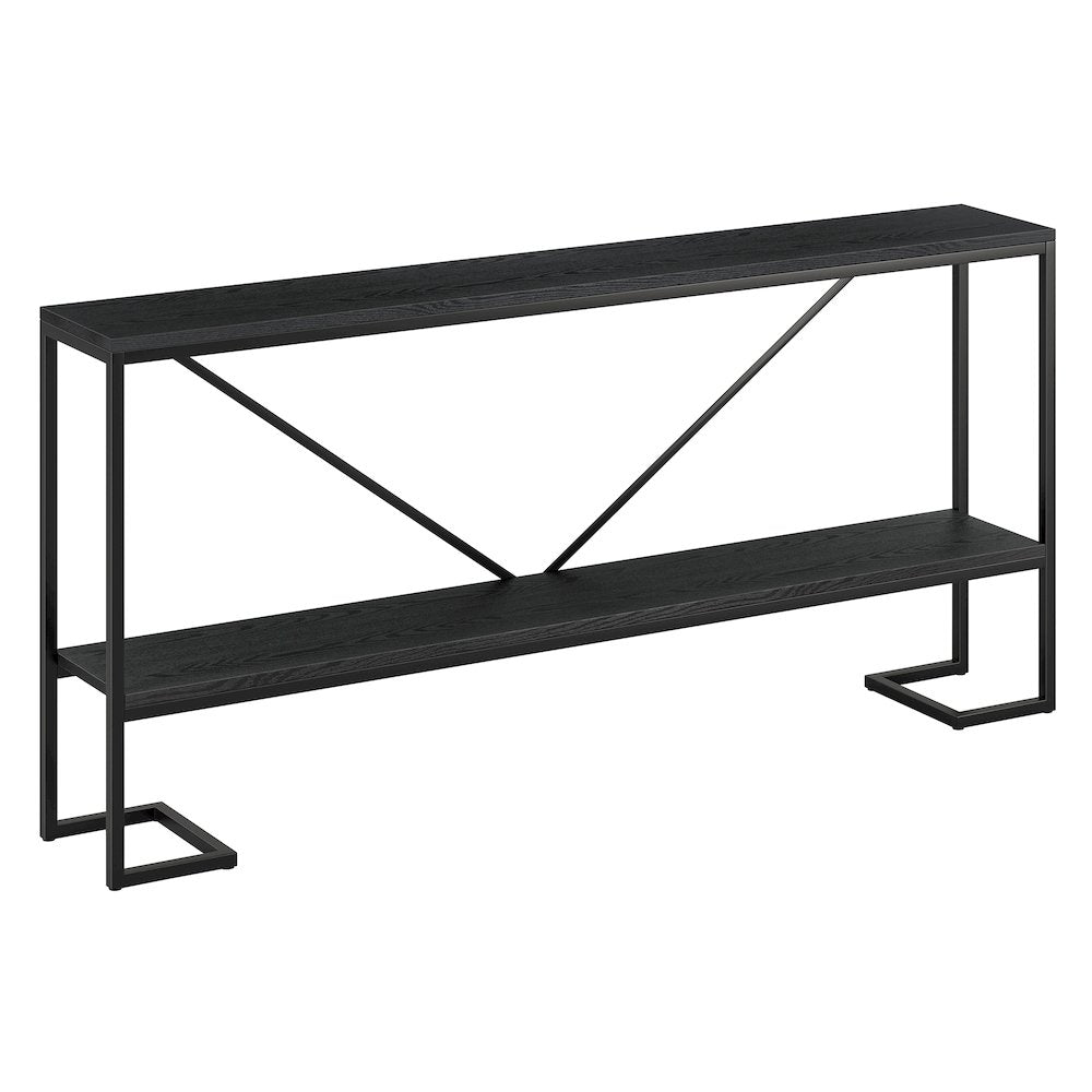 64''  Console Table Entryway Table, Sofa Table with Shelf , Black/Natural Black