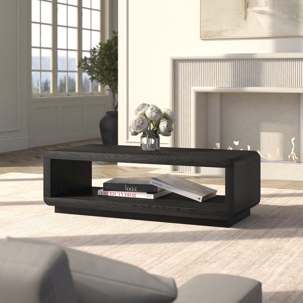 Henn&Hart 48" Modern Rectangular Coffee Table with Open Storage Shelf for