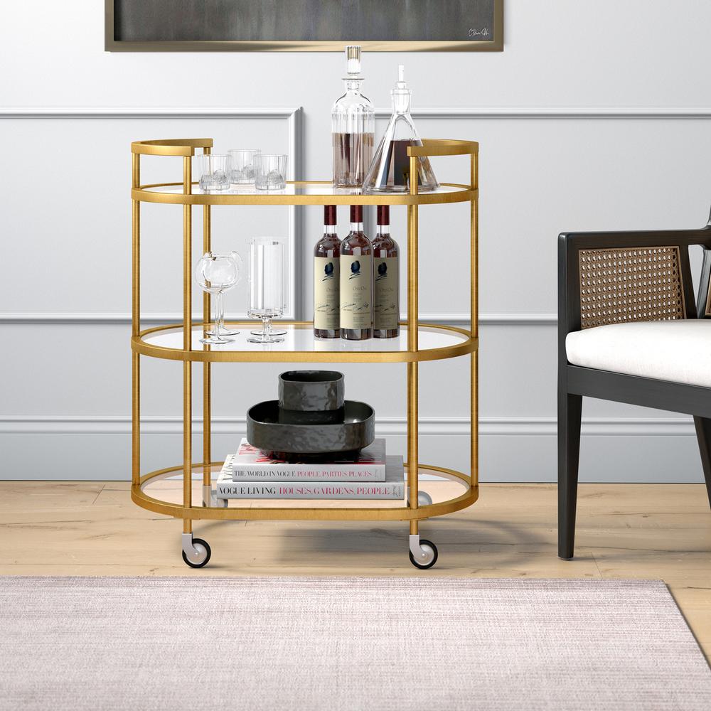 Leif 30'' Wide Oval Bar Cart in Brass