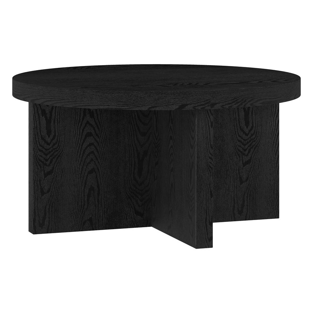 Elna 33" Wide Round Coffee Table in Black Grain