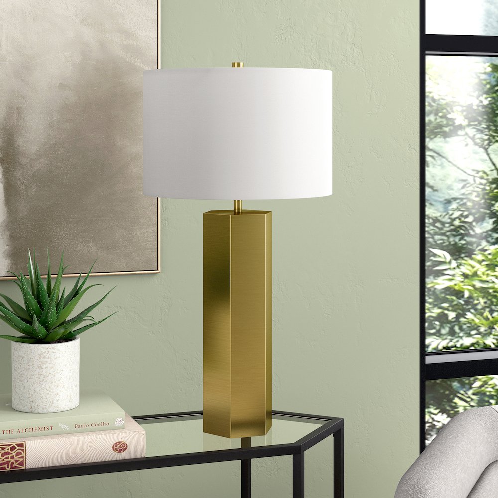 Henn&Hart 27.5" Modern 1-Light Table Lamp with White Fabric Drum Shade for