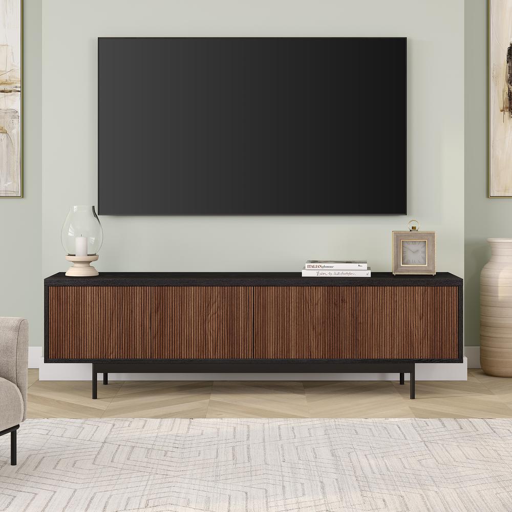 Whitman Rectangular TV Stand for TV's up to 75" in Black Grain/Satin Walnut