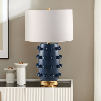 Farrington 26" Tall Ceramic Table Lamp with Fabric Shade in Matte Navy/White