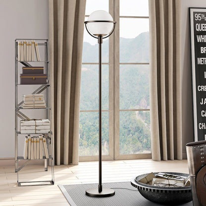 68" Glam 1-Light Floor Lamp with White Glass Globe Shade, Black